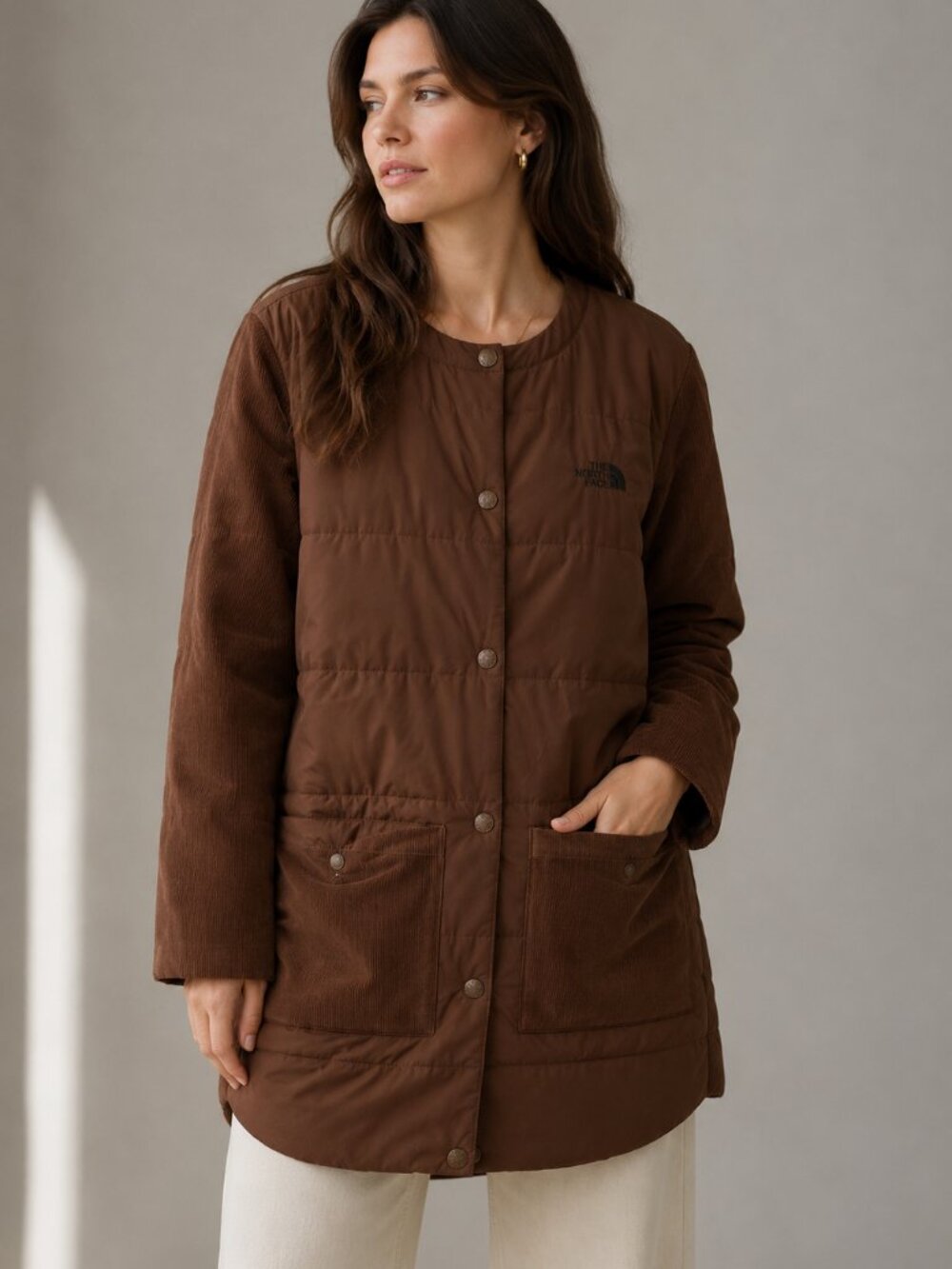The North Face Harway Collarless Midi Jacket Quilted Puffer Dark Oak Sz L